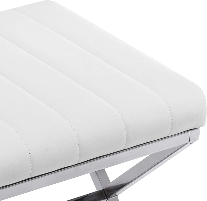 DUHOME Vanity Stool,Modern PU Leather Ottoman Stool Chair for Vanity Bench with Metal X Legs, Rectangle Makeup Stools Padded Foot Rest Ottoman for Makeup Room, Living Room, Bathroom,White
