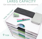 SONGWAY File Organizer for Desk - 9 Tier Wide Document Holder, Letter Mail Tray Storage Rack, File Sorter Organizer, Paper Storage Holder, Desktop Organizer for Home Office School, White