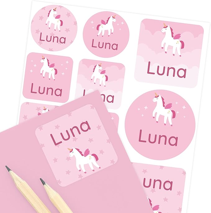 Large Name Labels for Kids (33) - Custom Stickers for Daycare and School Supplies - Durable, Waterproof Stickers for Water Bottles, Lunch Boxes, and More with Unique Designs - Unicorn
