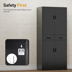 TaskStorz Metal Storage Cabinet, 71" Garage Storage Cabinet with 2 Locking Drawers and 2 Adjustable Shelves, Black Tool Cabinet, Lockable File Steel Cabinet for Home, Office, Gym, School