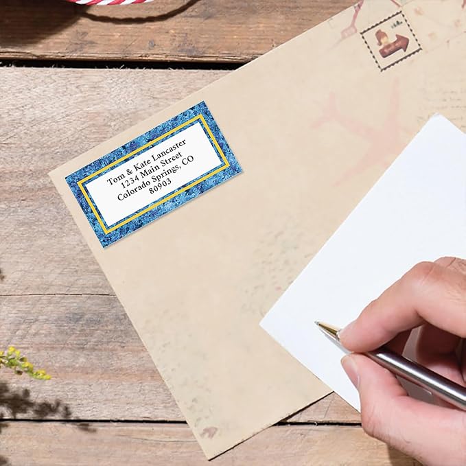 Blue Granite Personalized Border Return Address Labels- Set of 144 1-1/8" x 2-1/4" Self-Adhesive, Flat-Sheet Labels, by Colorful Images