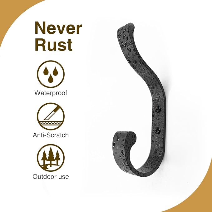 bussdis Coat Hooks Wall Mount for Hanging, Heavy Duty Backpack Hooks for Wall, Hold up to 30 lbs, Large Hanger Hooks for Towels, Purses, Clothes, Mudroom, Bathroom, Door, Black, 4 Pack