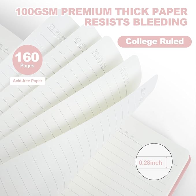 SUQJOY Lined Journal Notebooks for Writing, 100 GSM Thick Paper, 1 Pack Hardcover Notebooks, A5 College Ruled Notebook, Journaling Notebook for School/Travel/Office (Pink- 1 Pack)