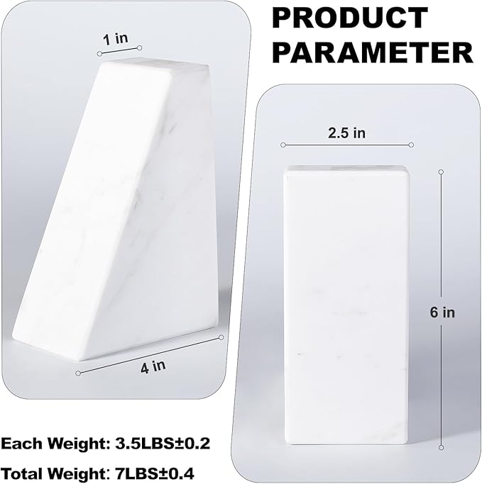 Karibiber Marble Bookends for Heavy Books, Decorative Book Ends for Shelves, White Stone Durable and Heavy-Duty Book Ends for Hardback Books & CDS, Unique Book Stopper & Holder, Set of 2