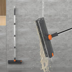 Floor Scrub Brush with Long Handle Length Adjustable, 3 in 1 Heavy-Duty Stiff 90° Bristle Floor Scrubber Broom with Squeegee, Cleaning Brush for Bathroom, Garage, Kitchen, Tile, Deck & Patio (Gray)