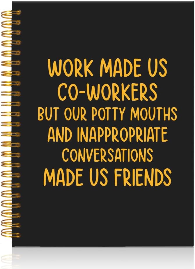 Mhfpl Work Made Us Coworkers But Friends Black Golden Funny Spiral Notebook, Office Gifts for Work Bestie, Swear Notepad, Goodbye Gfts for Coworkers, Farewell Gifts for Coworkers