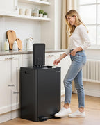 Lovewind Kitchen Trash Can, 2 x 8 Gallon (2 x 30 L) Stainless Steel Trash and Recycle Bin Combo with Soft-Close Lid, Dual Compartment Recycling Kitchen Step Trash Bin, Black
