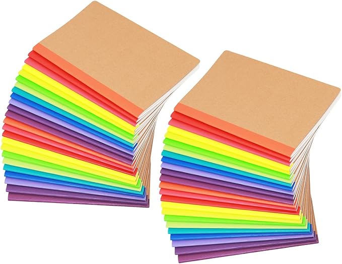 Zegrox A5 Blank Notebook Bulk,48 pack Kraft Cover Blank Sketch Book Pad Travel Journals with Pastel Color Spine for Students Office, 60 Pages, 8.3”x 5.5”