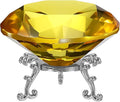 PATIKIL Diamond Crystal Paperweight, 100mm / 3.94" Crystal Paperweight Paper Weight with Silver 25 Metal Base for Home Office Desktop Table Decor Wedding Party Ornaments, Yellow