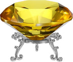 PATIKIL Diamond Crystal Paperweight, 100mm / 3.94" Crystal Paperweight Paper Weight with Silver 25 Metal Base for Home Office Desktop Table Decor Wedding Party Ornaments, Yellow