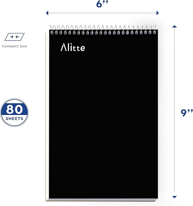 Alitte Steno Pads Spiral 6x9-12 Pack - Gregg Ruled, Perfect for Work, School, and Home Use, Easy Tear-Off Pages, White Paper - No Ink Bleeds - 80 Sheets