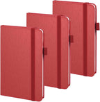 ONAVIA A6 Pocket Notebook Lined Journals, Small Journaling Notebooks, 160 Pages Hardcover Mini Notepad for Writing, Work, School and Note Taking with Pen Holder, 3.5" x 5.7", 3 Pack (Red)