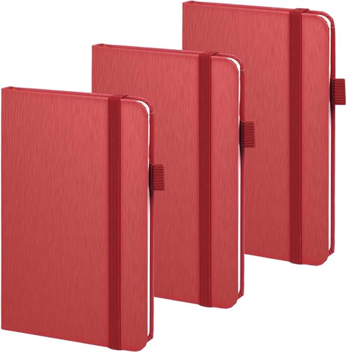 ONAVIA A6 Pocket Notebook Lined Journals, Small Journaling Notebooks, 160 Pages Hardcover Mini Notepad for Writing, Work, School and Note Taking with Pen Holder, 3.5" x 5.7", 3 Pack (Red)