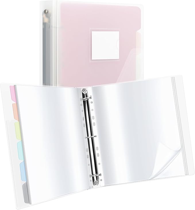 Uquelic 50-Pocket Clear Binder with Plastic Sleeves for Letter/A4 Size(11" x 8.5"), Document Binder Organizer for Papers, Certificates and Artwork, Macaron PP Divider Pages for Presentation