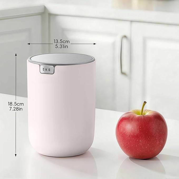 EKO Fandy 0.58 Gal/2.2L Mini Trash Can with Lid, Swing-Top Desktop Trash Can for Bathroom, Countertop, Vanity, Desk or Office, Small Garbage Bin (Pink)