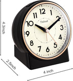 Tinload 4.3" Retro Analog Alarm Clock, Vintage Decor, No Ticking Silent, Easy to Set, Gradual Rise Alarm, On/Off Switch on Side, Gentle Wake, Snooze, Lighted on Demand, Battery Operated, Retro Black