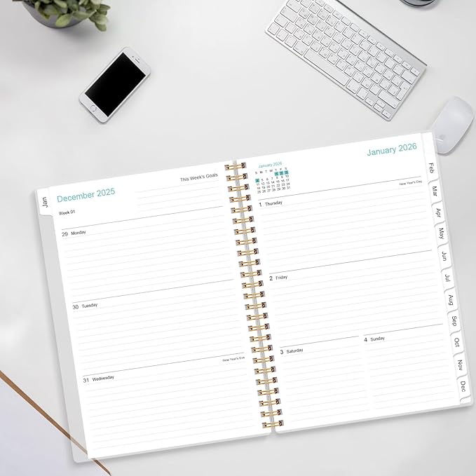2026 Planner - Planner 2026 from January 2026 to December 2026, Weekly & Monthly Planners Spiral Bound with 12 Monthly Tabs, Inner Pocket, 6.4" x 8.5", Beige