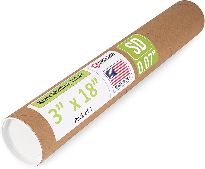 Paclord 3" x 18" Reinforced Kraft Paper Mailing Tube, Pack of 1 Tube with 2 Caps – Secure USPS Approved Poster Tube – Cardboard Tube for Shipping and Storing of Posters, Prints, Artwork, or Documents