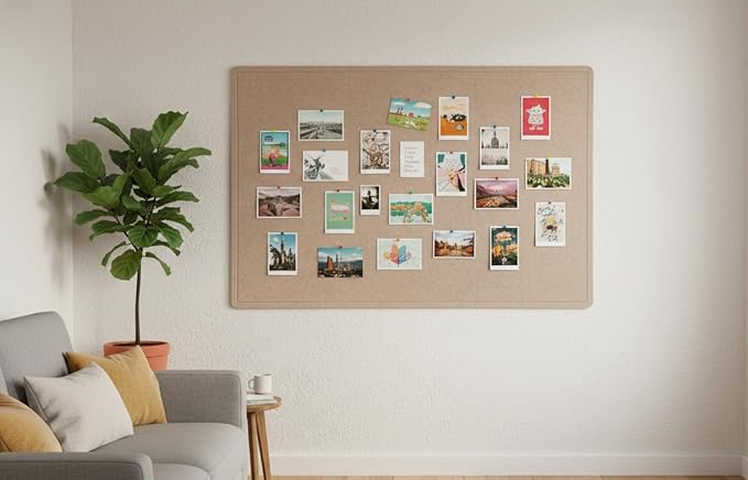 Foldable 72x 48 Inches Large Bulletin Board for Wall, Decorative Picture Display Felt Board with Self-Adhesive Tape for School, Home, Kitchen & Office Walls, Includes 30 Pins, Oatmeal