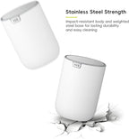 EKO Fandy 0.58 Gal/2.2L Mini Trash Can with Lid, Swing-Top Desktop Trash Can for Bathroom, Countertop, Vanity, Desk or Office, Small Garbage Bin (White)