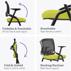 SLKJChr 2 Pack Foldable Office Chairs with Wheels, Mesh Back, Arms and Portable - Folding Office Chairs for Conference Room Chair, Office Guest & Reception & Meeting Chair - (Green) 300 lbs.