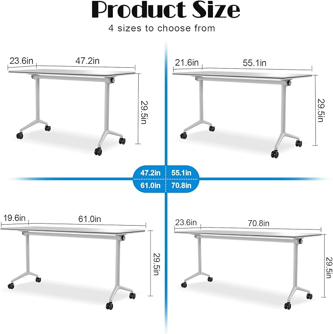 WYMHYZ Conference Table Flip Top Mobile Conference Room Tables,Folding Conference Table with Wheels,Large Meeting Training Seminar Table Saving Space for Office Classroom (4, White, 47.2'')