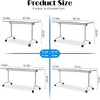 Conference Table Flip Top Mobile Conference Room Tables,Folding Conference Table with Wheels,Large Meeting Training Seminar Table Saving Space for Office Classroom (10, White, 70.8'')