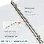 1/2 Inch 3-Ring Binder, 0.5-inch Round Ring Binder with 2 Inside Pockets, 12 Pack White Binders, Clear View CoverBinder Holds 8.5'' x 11''Paper for Office/Home/Back to School