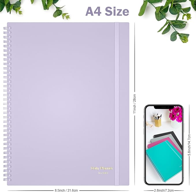 Planner Undated, Asten Daily Planner Agenda with To Do List, Hourly Planners for Women and Men, Spiral Appointment Book Planners Notebook with Elastic Closure, Day Planner for ADHD 8.5" x 11" (Purple)