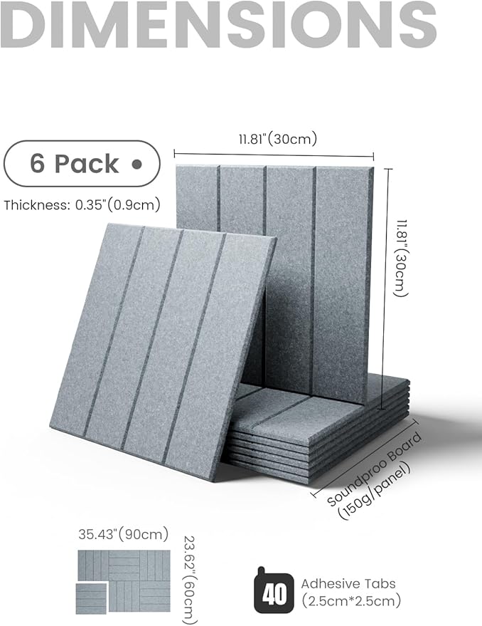 Large Felt Bulletin Board 36"x24" Cork Board Alternative - 6 Pack with 40 Safe Removable Adhesive Tabs, Cork Boards for Walls Felt Board for Home Office Classroom Pin Board-Blue Gray