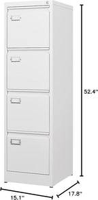 BYNSOE 4 Drawer File Cabinet with Lock Metal Vertical File Storage Cabinet Office Home Steel Vertical File Cabinet for A4 Legal/Letter Size Narrow File Cabinet Locked,Assembly Required