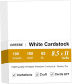 100 Sheets White Cardstock 8.5 x 11, Creebe 65lb White Card Stock Printer Paper for Invitations, Office, Certificate