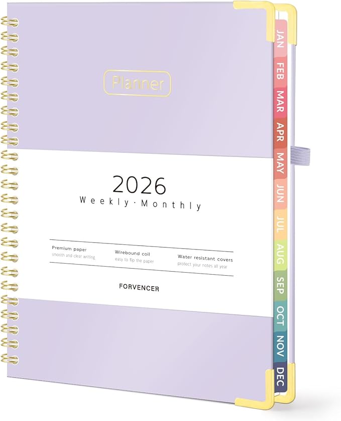 Forvencer 2026 Planner, Hardcover Calendar Planner Weekly and Monthly, Jan 2026 - Dec 2026, 6" x 8", Spiral Agenda Book with Tabs, Exquisite Daily Journal Organizer for Home School, Purple