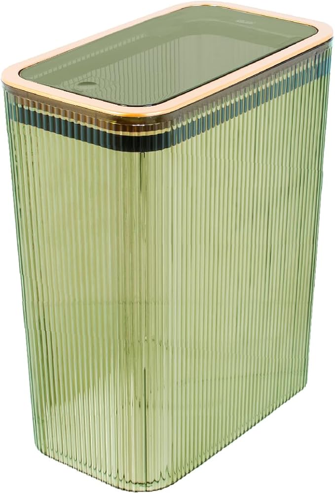 Glad Bathroom Trash Can, 2.6 Gallon (10L) - Slim Plastic Waste Basket with Pop-Up Lid and Bag Ring - Colored Clear Trash Can for Bedroom, Office, College Dorm - Green