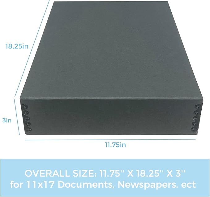 Lineco Museum Archival Storage Box, 11.75x18.25x3 in. Drop Front Design. Acid-Free with Metal Edge. Organize Photos, Pictures, Prints, Documents, Crafts, DIY. Gray, 2 Pack