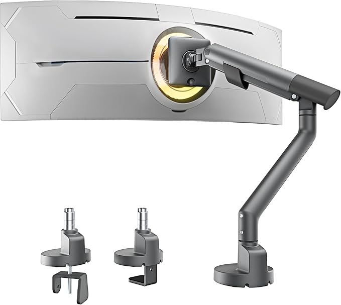 monTEK Single Monitor Arm for 17-40 Inch Screens, Up to 24.25lbs, Heavy Duty Monitor Mount with VESA Mount, Full Motion Adjustment Monitor Stand C-Clamp/Grommet Base,Dark Gray,MA1010DG