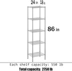 Regal Altair 18" Deep x 24" Wide x 86" Height Wire Shelving Kit | 5-Tier | NSF Commercial Storage Rack Unit