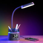 Led Desk Lamp for Home Office, Touch Table Lamp with USB Charging Port, 3 Color Modes Stepless Dimmable Reading Light, Gooseneck Lamp for Dorm Room, Bedside Study Light with Clock,Adapter Include
