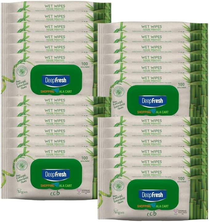 Shopping Ala Cart DeepFresh All-Purpose Surface Cleaning Wipes — 24-Pack Case (2,400 Total Wipes) — Bamboo Fiber, Durable & Lint-Free, Bleach-Free, Pop-Top Lid, Vegan