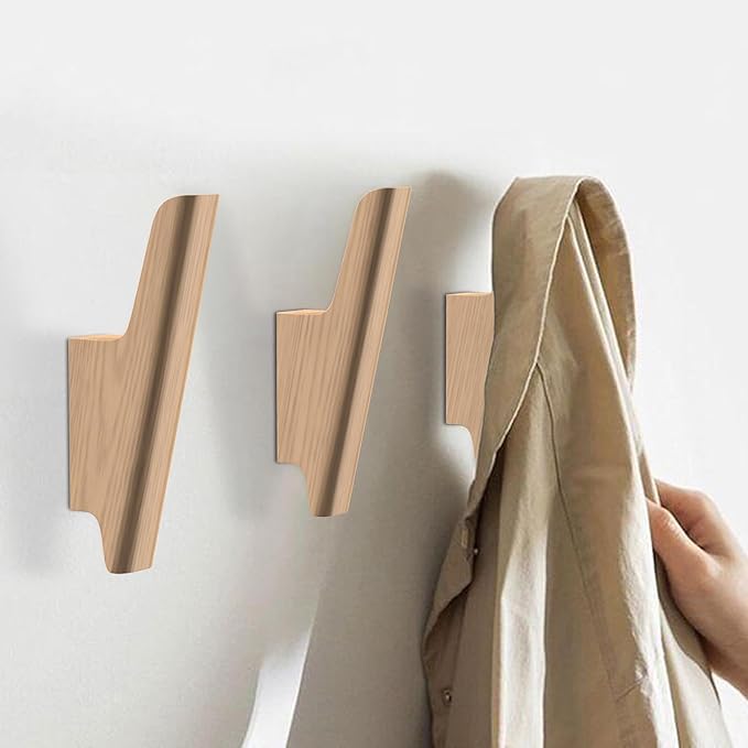 FCOWK Wood Wall Hooks 4 Pack Coat Hooks Wall Mount Natural Wooden Hooks for Hanging Hat, Bag, Backpack, Rustic Coat Hooks for Wall, Wood Towel Hooks for Bathrooms and Entryway Hooks