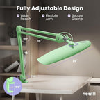 Neatfi XL 2,200 Lumens LED Desk Lamp with Clamp, 24W Bright Architect Task Lamp, 20 Inches Dimmable Computer Light, Adjustable Desk Light for Home, Office, Crafts & Nails (Non-CCT, Midnight Green)