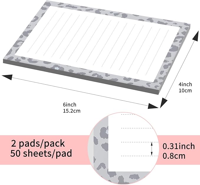 SXboxing Sticky Notes 4X6 Inches, 2 Pack Large Cute Self-Stick Pads, Bright Funny Memo Pads Easy to Stick for Home, Office Grey Cute Leopard