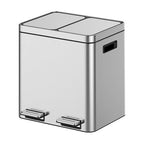 OUTLANE 30L Stainless Steel Double Compartment Trash Can, Foot Pedal, Soft Close Lid, Removable Buckets, Fingerprint Resistant, Home/Office/Bathroom Bin, 37.6x42.8x46.8cm