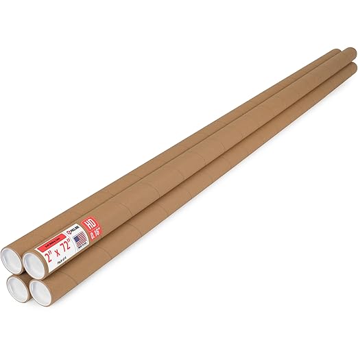 Paclord 2" x 72" Heavy-Duty Reinforced Cardboard Mailing Tube, Pack of 4 Tubes with 8 Caps – Secure USPS Approved – Great for Shipping and Storing of Prints, Artwork, Posters or Documents
