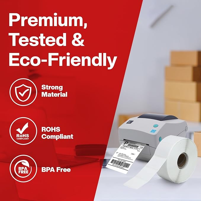 1 1/4” × 1”Direct Thermal Printer Labels, 10 Rolls, 13,800 Matte White Thermal Barcode Labels with Strong Adhesive, Compatible with Zebra & Eltron Printers (No Ink or Toner Needed)
