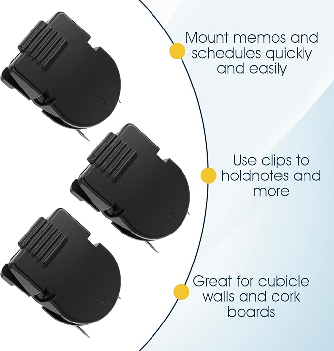 Quilax 16Pack Cubicle Clips for Fabric Walls, Cubicles Wall Clips, Bulletin Board Clip, Cubicle Accessories for Notes Photos Documents(Black)