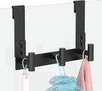 PMMASTO No-Drill Extra Long Shower Hooks, Fits 3/8" Thick Door, Heavy Duty Stainless Steel Towel Hooks for Frameless Glass Shower Door, Holds Bathrobe Towel (Black, 3 T-Hooks)