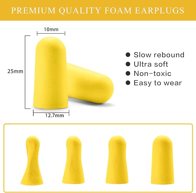 Lenicany 30Pair Soft Foam EarPlugs, 32dB Disposable Sound Blocking Noise Cancelling Ear Plugs for Concerts Loud Music/Shooting Guns/Work Construction, Hearing Safety Protection (Yellow)