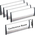 SINKAA 5 Pcs Office Name Plates Holder for Doors, 3 Inches x 8 Inches Curved Wall Mount Door Sign Holder, Silver Aluminum Sign Holder for Office Wall with Plastic Film and Adhesive Tape