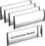 SINKAA 5 Pcs Office Name Plates Holder for Doors, 3 Inches x 8 Inches Curved Wall Mount Door Sign Holder, Silver Aluminum Sign Holder for Office Wall with Plastic Film and Adhesive Tape